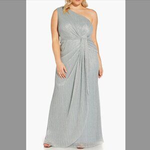 NWTs ADRIANNA PAPELL Stardust Pleated One-Shoulder Evening Gown